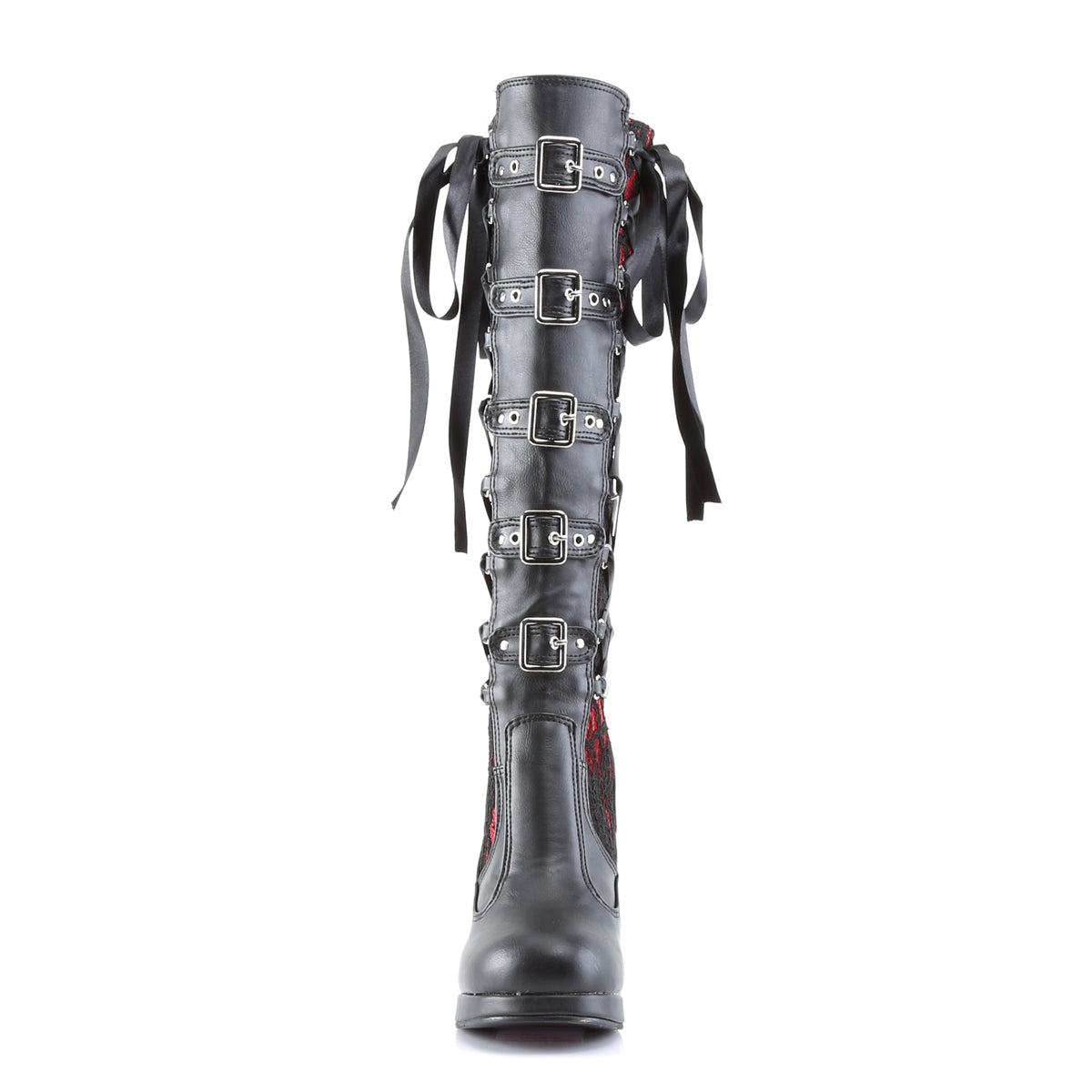 DemoniaCult Frauenstiefel CRYPTO-106 BLK-rotes veganes Leder