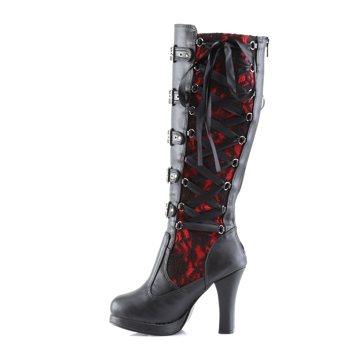 DemoniaCult Frauenstiefel CRYPTO-106 BLK-rotes veganes Leder