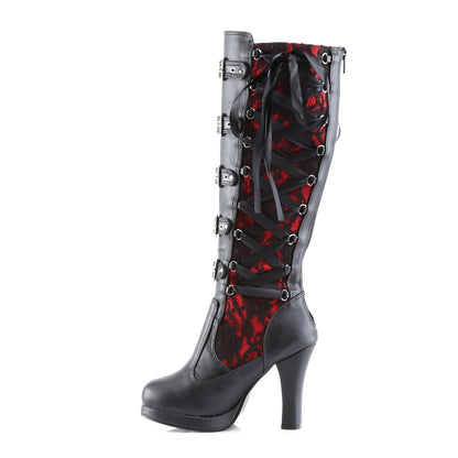 DemoniaCult Frauenstiefel CRYPTO-106 BLK-rotes veganes Leder