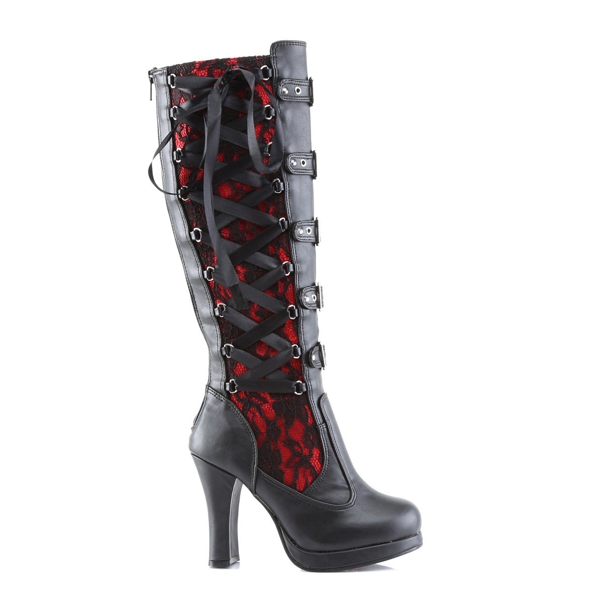 DemoniaCult Womens Boots CRYPTO-106 Blk-Red Vegan Leather