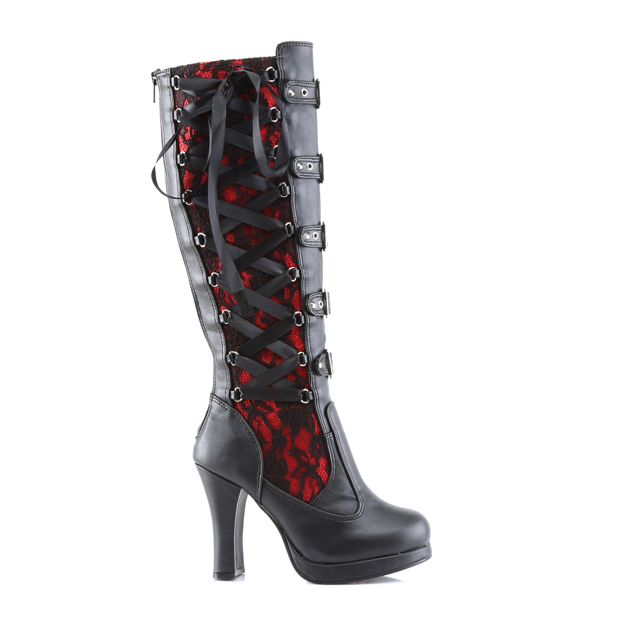 DemoniaCult Frauenstiefel CRYPTO-106 BLK-rotes veganes Leder