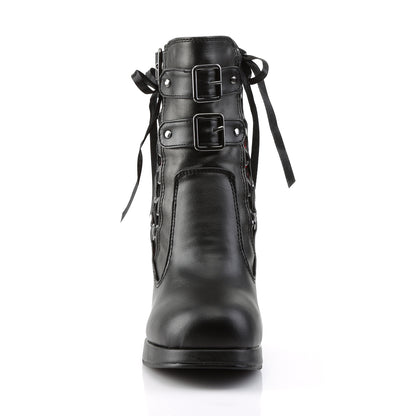 DemoniaCult Damenknöchelstiefel CRYPTO-51 BLK-rotes Spitze veganes Leder