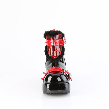 DemoniaCult Women's Ankle Boots CUBBY-57 Blk Pat-Red PVC