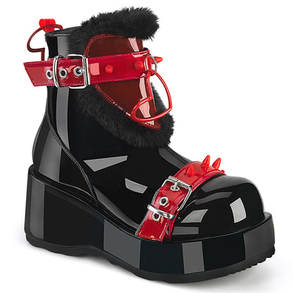 DemoniaCult Women's Ankle Boots CUBBY-57 Blk Pat-Red PVC