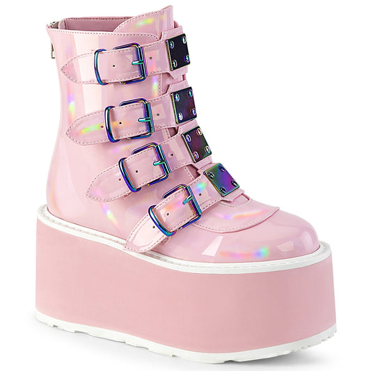 DemoniaCult  Stiefeletten DAMNED-105 B. Pink Holo Pat