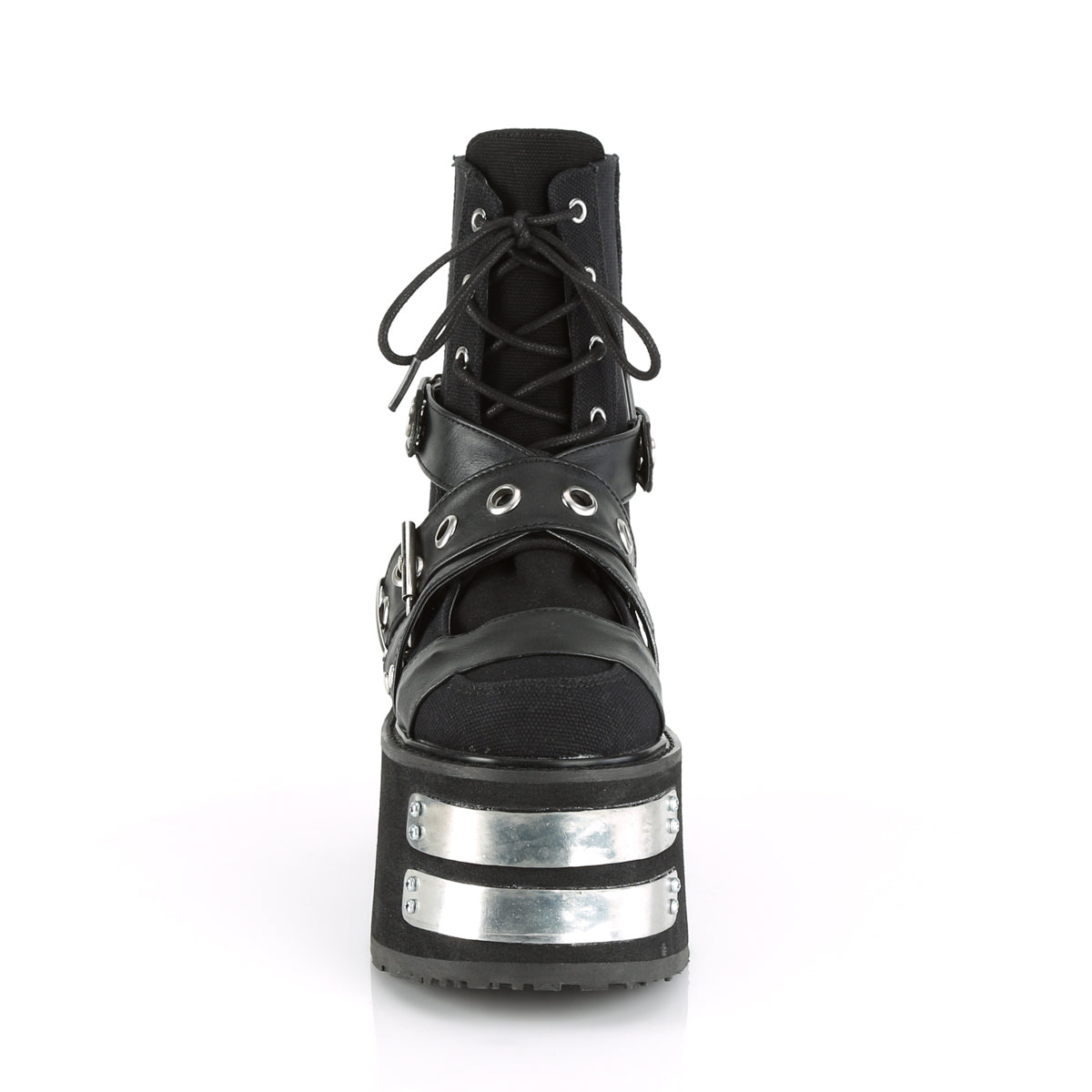 DemoniaCult Damenknöchelstiefel DAMNED-116 BLK Canvas-Vegan Leder