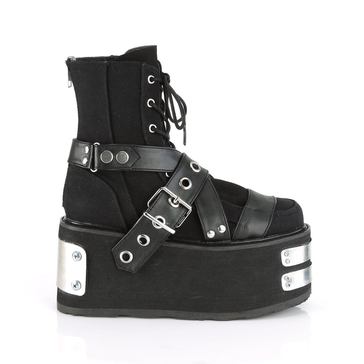 DemoniaCult Damenknöchelstiefel DAMNED-116 BLK Canvas-Vegan Leder