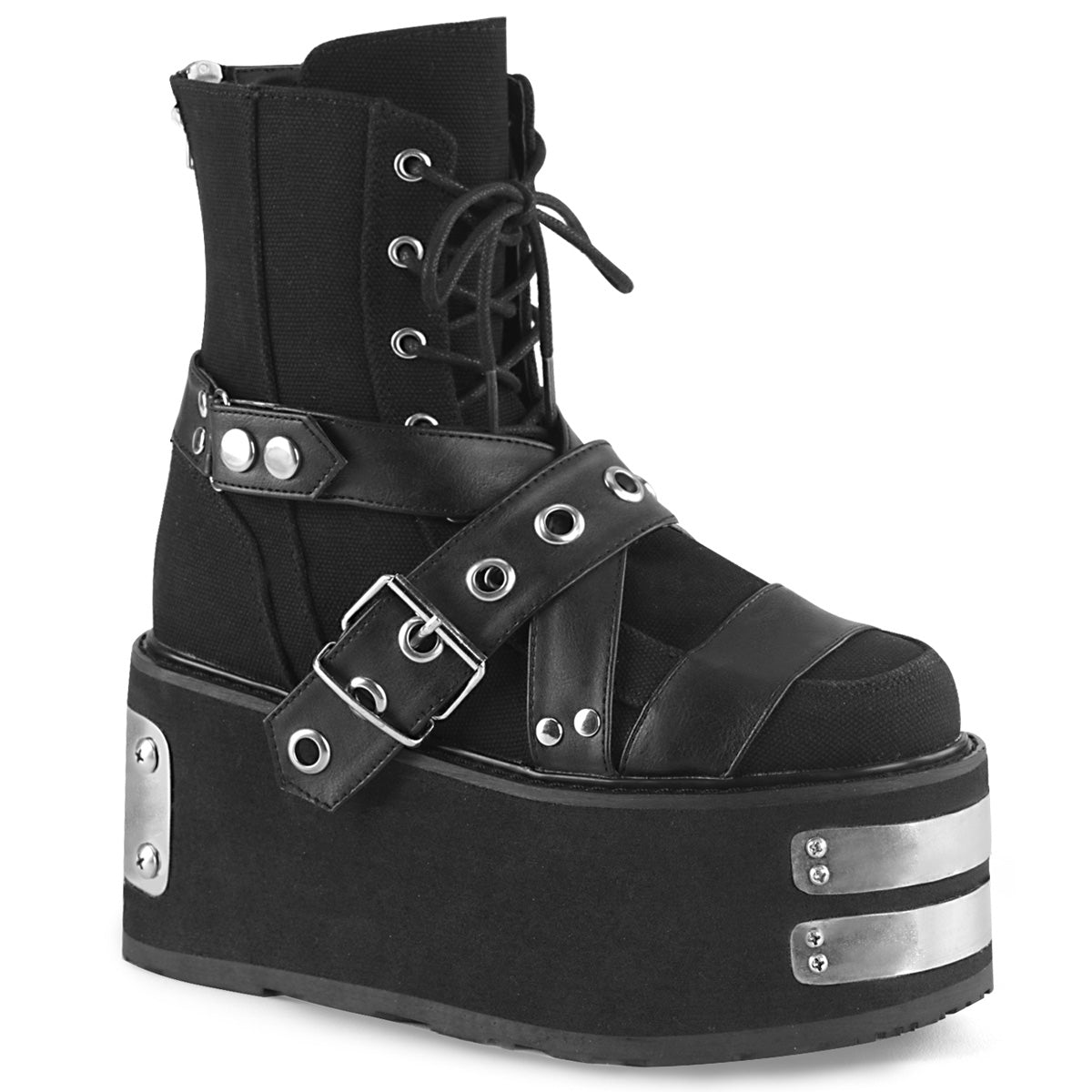 DemoniaCult Damenknöchelstiefel DAMNED-116 BLK Canvas-Vegan Leder