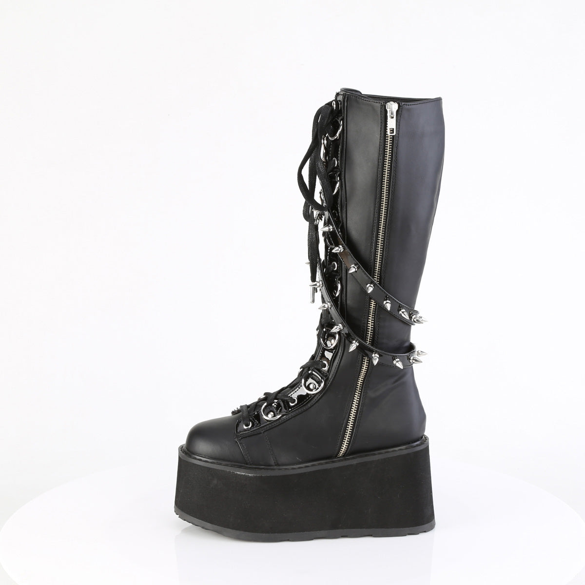 DemoniaCult Women's Mid-Calf & Knee High Boots DAMNED-220 Blk Vegan Leather