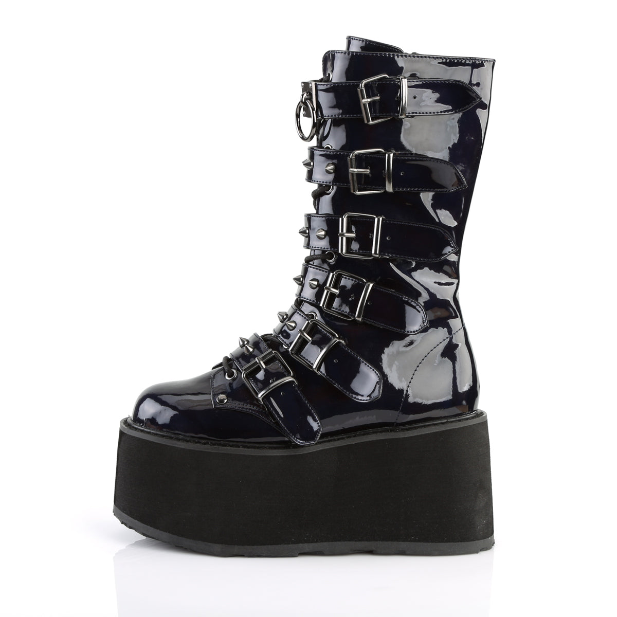 DemoniaCult Womens Boots DAMNED-225 Blk Hologram Vegan Leather