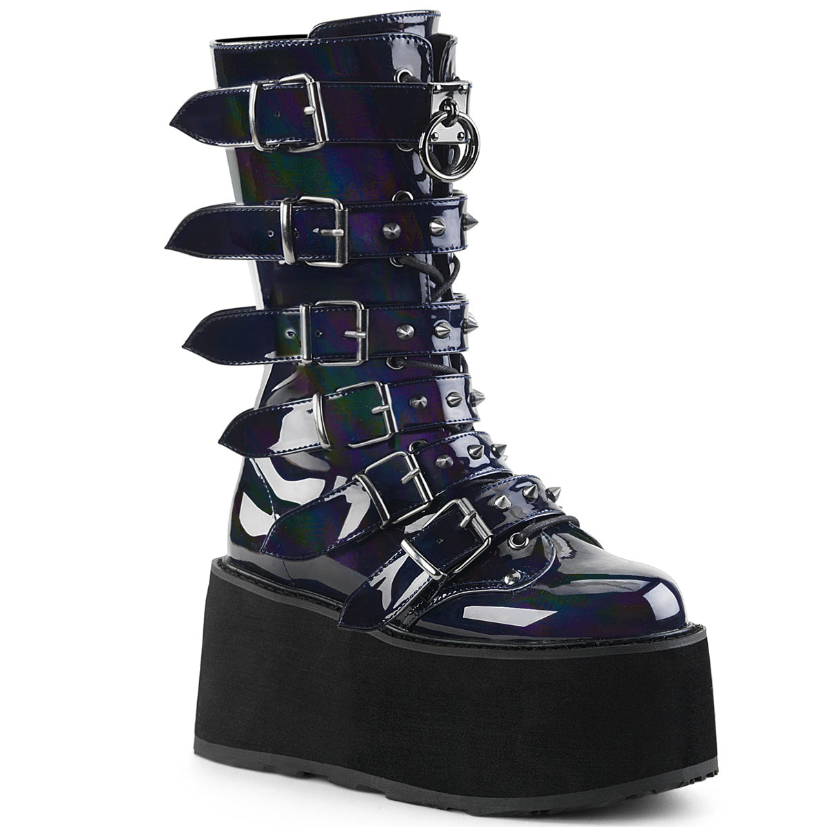 DemoniaCult Frauenstiefel DAMNED-225 BLK Hologramm veganes Leder