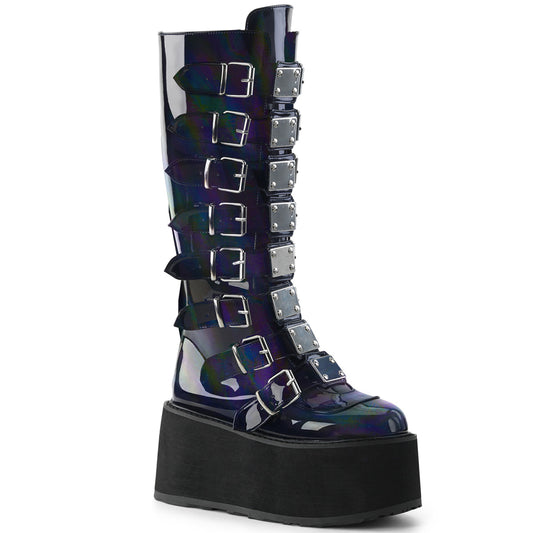 DemoniaCult Frauenstiefel DAMNED-318 BLK Hologramm veganes Leder