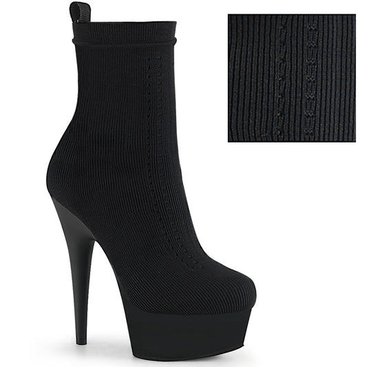 Pleaser Womens Ankle Boots DELIGHT-1002-1 Blk Stretch Knit Fabric/Blk Matte