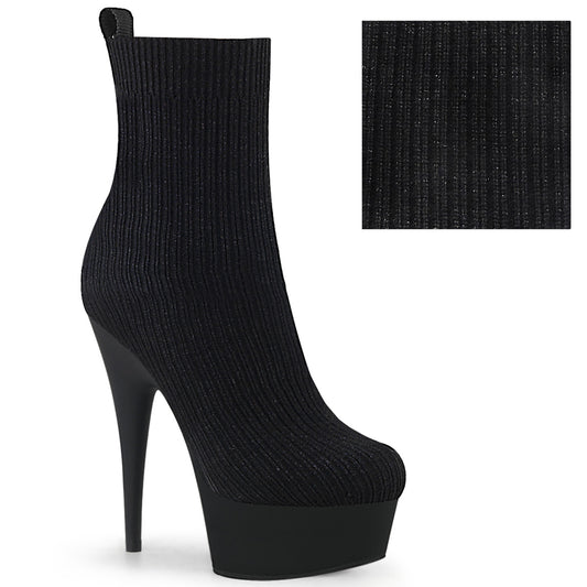 Pleaser Womens Ankle Boots DELIGHT-1002-2 Blk Stretch Knit Fabric/Blk Matte