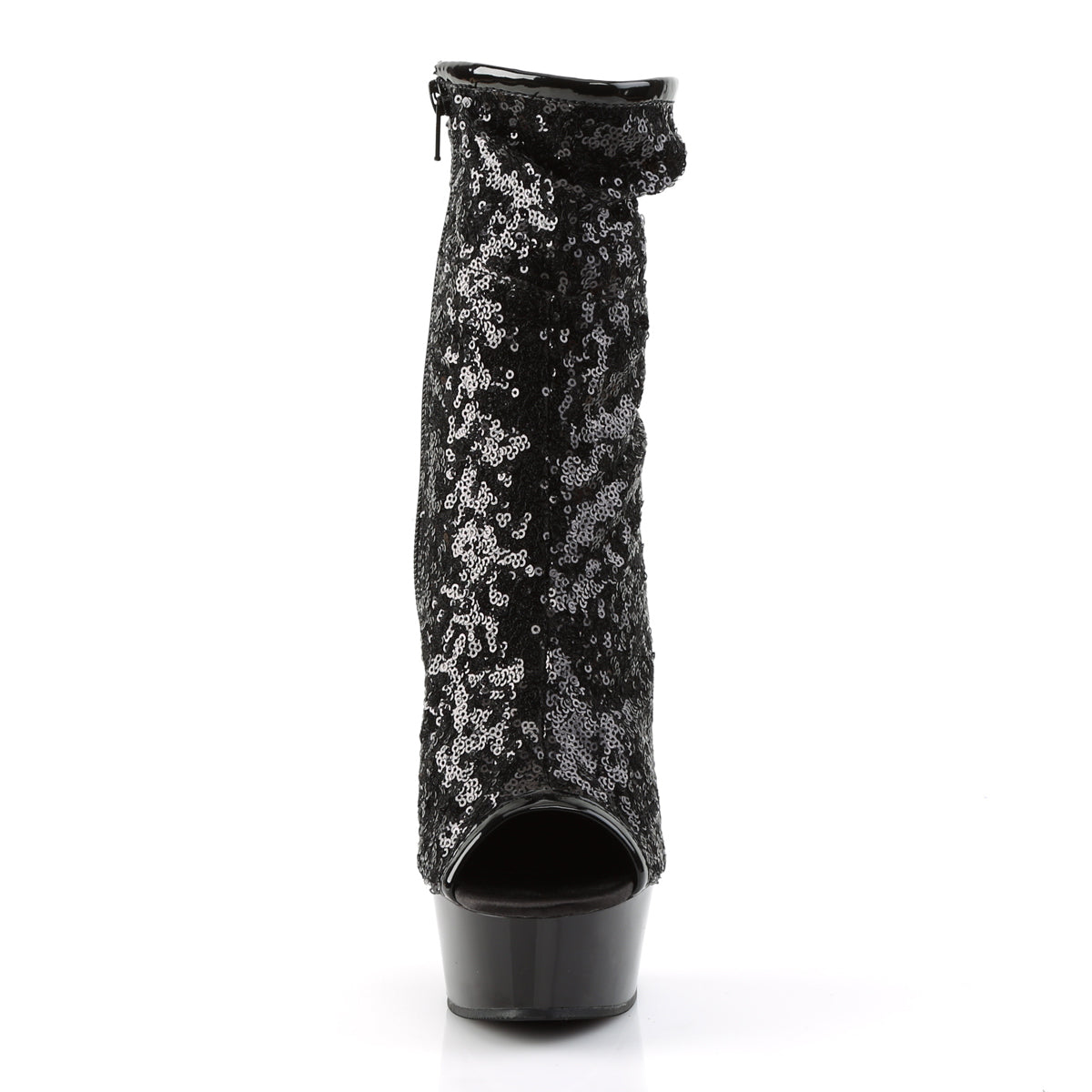 Pleaser Damen Knöchelstiefel DELIGHT-1008SQ BLK Pailletten / dunkler Zinn Chrom