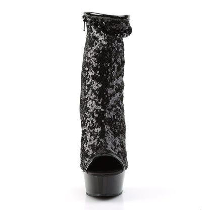 Pleaser Damen Knöchelstiefel DELIGHT-1008SQ BLK Pailletten / dunkler Zinn Chrom
