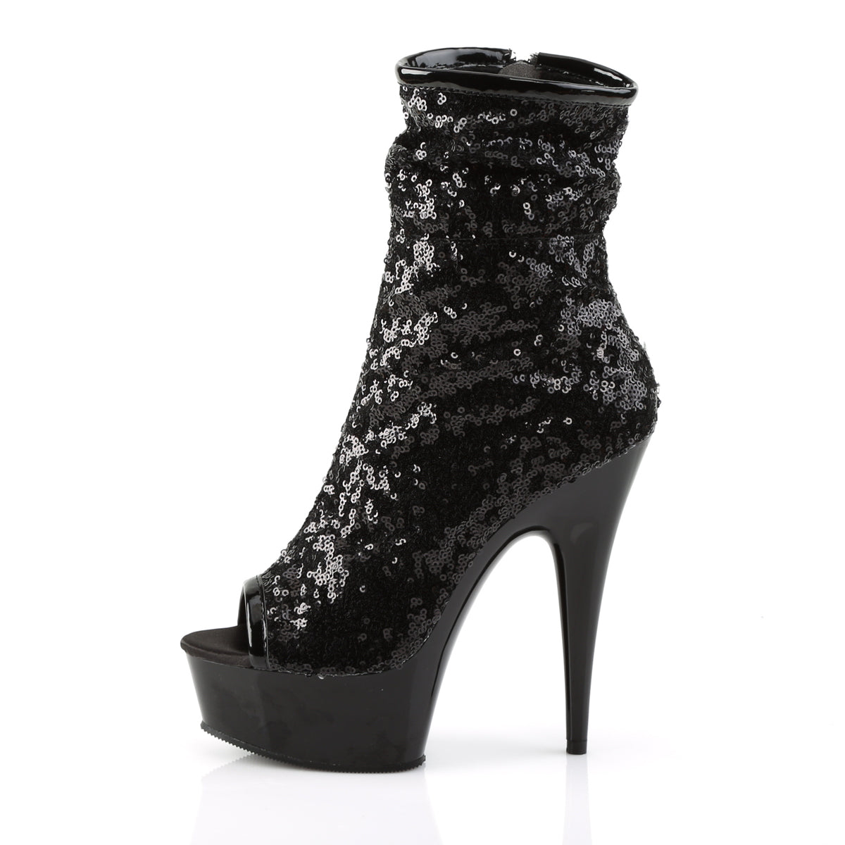 Pleaser Damen Knöchelstiefel DELIGHT-1008SQ BLK Pailletten / dunkler Zinn Chrom