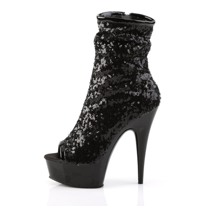 Pleaser Damen Knöchelstiefel DELIGHT-1008SQ BLK Pailletten / dunkler Zinn Chrom