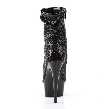 Pleaser Damen Knöchelstiefel DELIGHT-1008SQ BLK Pailletten / dunkler Zinn Chrom