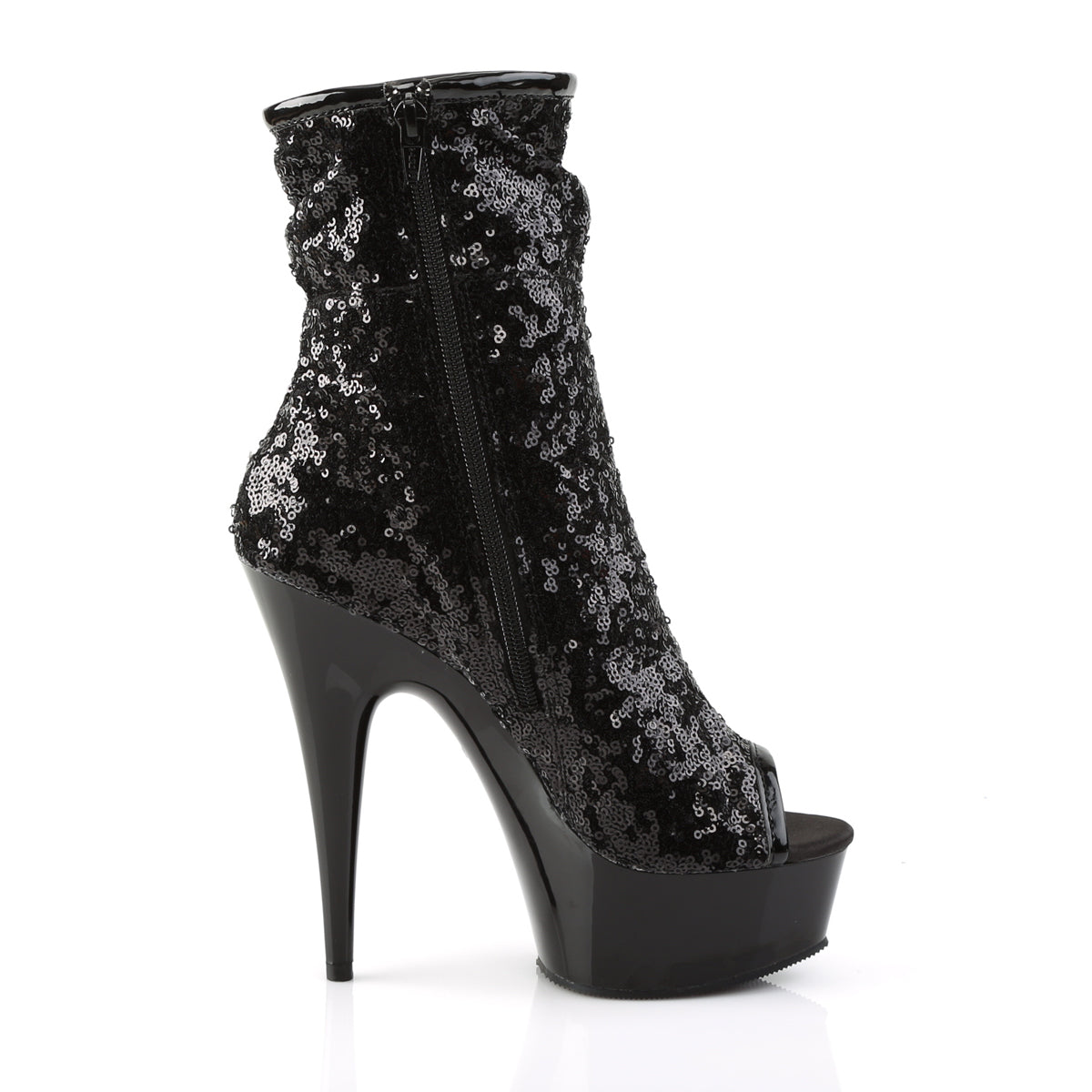 Pleaser Damen Knöchelstiefel DELIGHT-1008SQ BLK Pailletten / dunkler Zinn Chrom