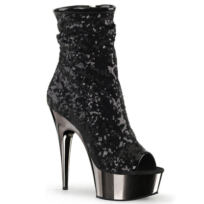 Pleaser Damen Knöchelstiefel DELIGHT-1008SQ BLK Pailletten / dunkler Zinn Chrom