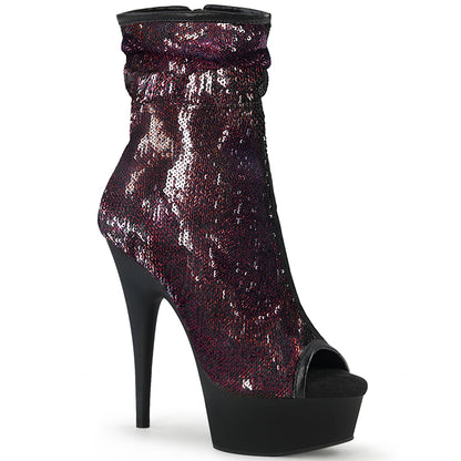 Pleaser Womens Ankle Boots DELIGHT-1008SQ Burgundy Sequins/Blk Matte