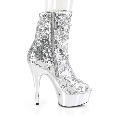 Pleaser Damen Knöchelstiefel DELIGHT-1008SQ SLV-Pailletten / SLV-Chrom