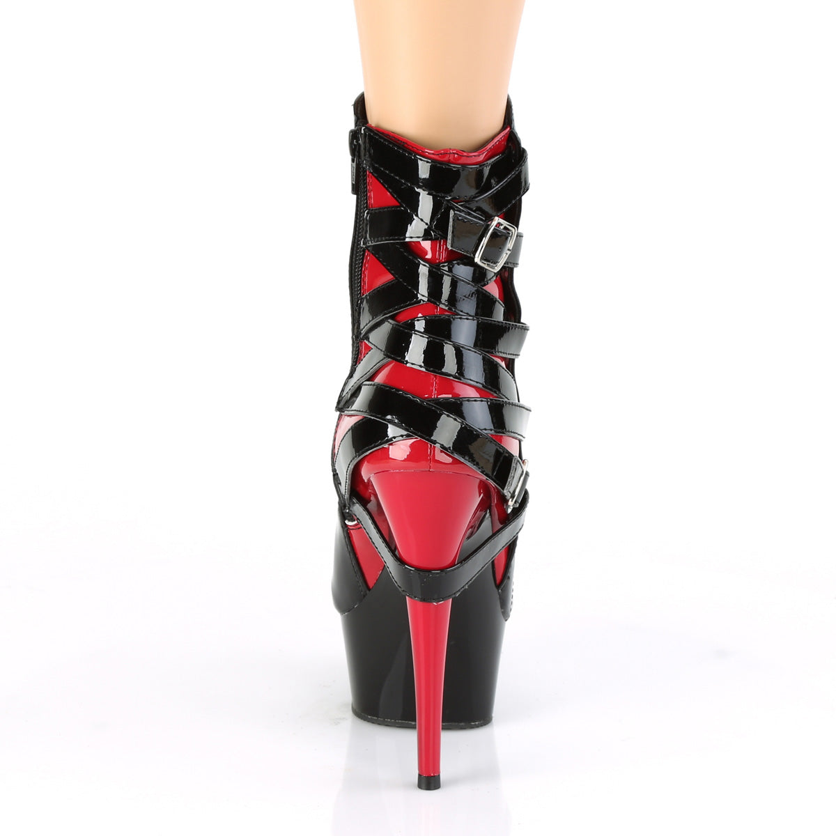 Pleaser Womens Ankle Boots DELIGHT-1012 Blk-Red Pat/Blk-Red