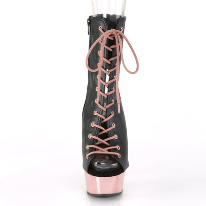 Pleaser Damen Knöchelstiefel DELIGHT-1016 BLK Faux Leder / Rosegold Chrome