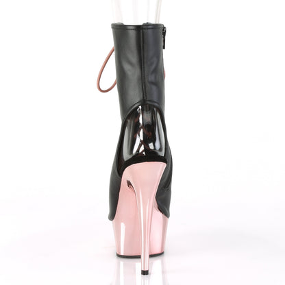 Pleaser Damen Knöchelstiefel DELIGHT-1016 BLK Faux Leder / Rosegold Chrome