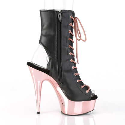 Pleaser Damen Knöchelstiefel DELIGHT-1016 BLK Faux Leder / Rosegold Chrome