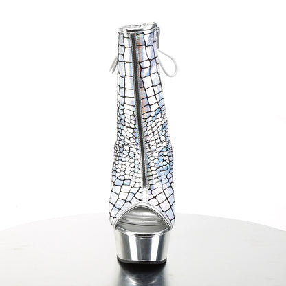 Pleaser Womens Ankle Boots DELIGHT-1018HG Slv Hologram Ostrich Pu/Slv Chrome