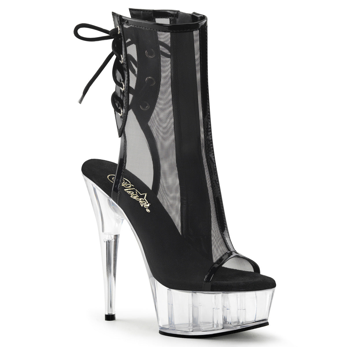 Pleaser Damen Knöchelstiefel DELIGHT-1018MSH BLK Pat-Mesh / CLR
