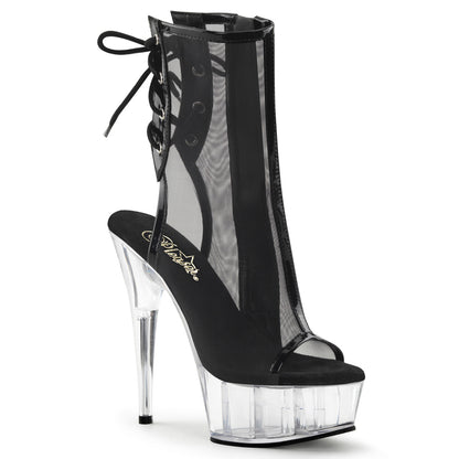 Pleaser Damen Knöchelstiefel DELIGHT-1018MSH BLK Pat-Mesh / CLR