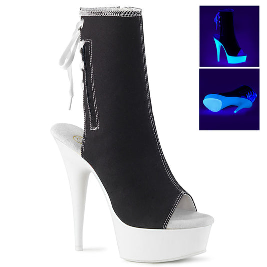 Pleaser Damen Knöchelstiefel DELIGHT-1018SK BLK Leinwand / Neonweiß
