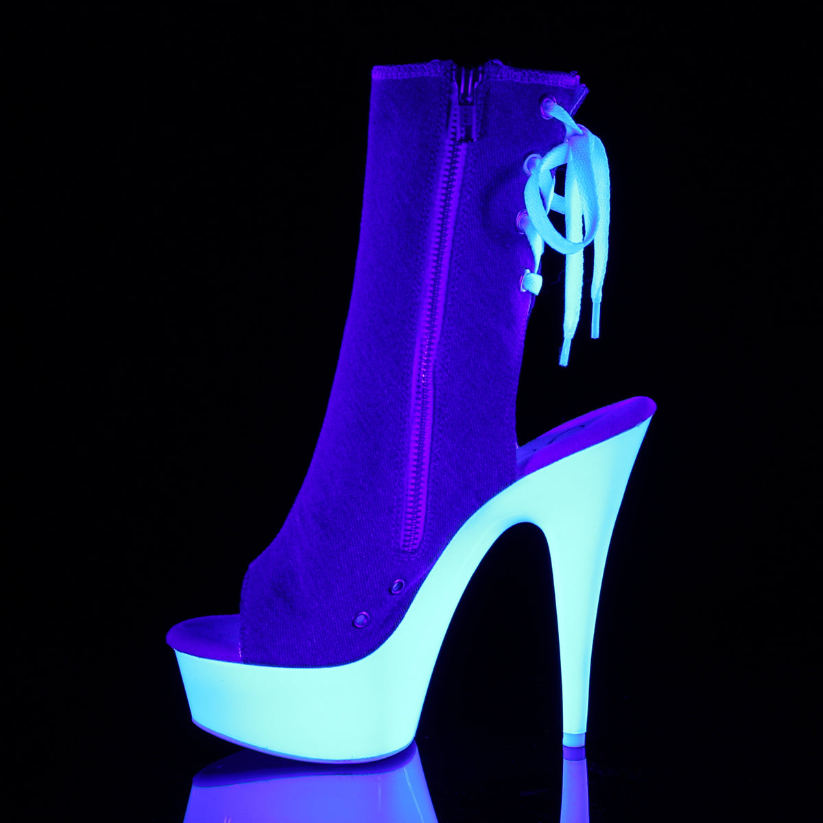 Pleaser Damen Knöchelstiefel DELIGHT-1018SK Denim Blue Leinwand / Neonweiß
