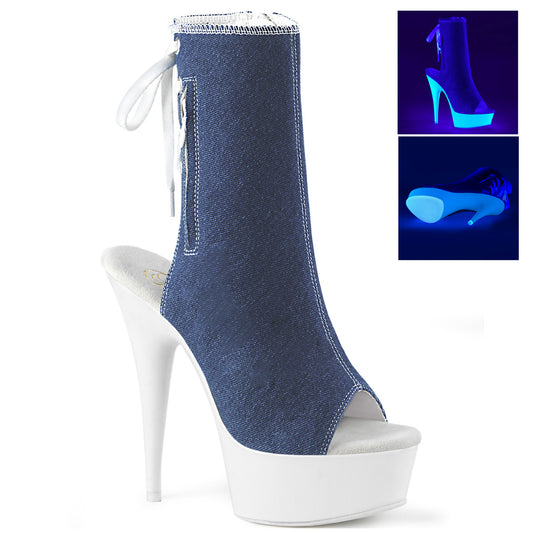 Pleaser Damen Knöchelstiefel DELIGHT-1018SK Denim Blue Leinwand / Neonweiß