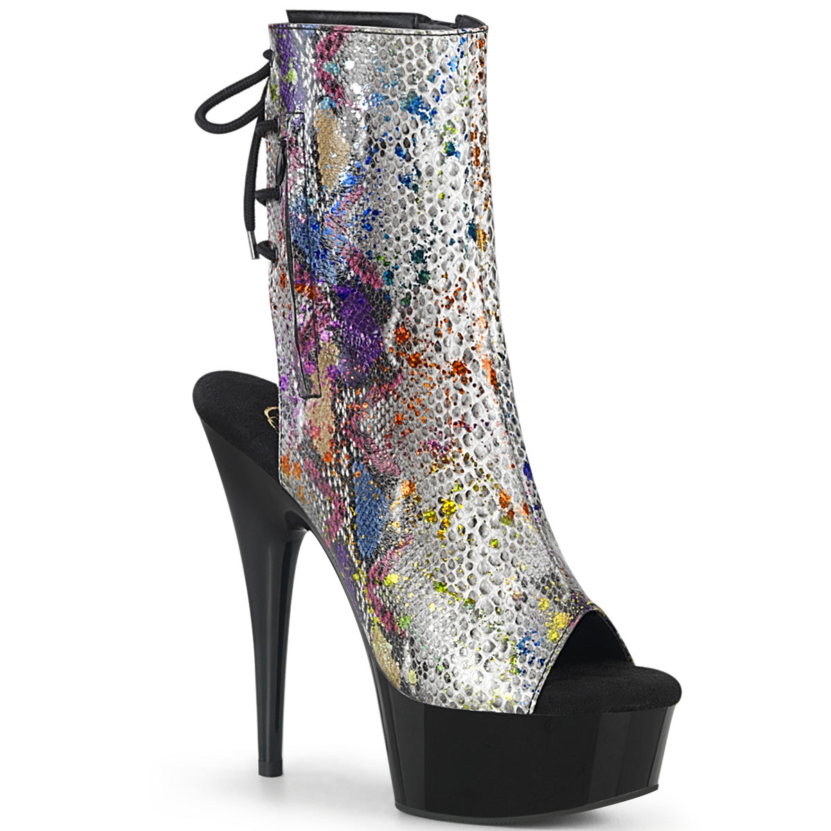 Pleaser Damen Sandalen DELIGHT-1018SP Multi-Color Snake Print / BLK