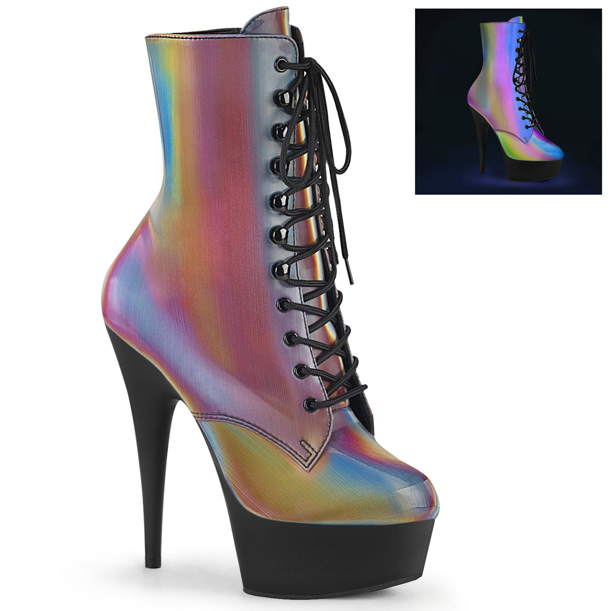 Pleaser Damen Knöchelstiefel DELIGHT-1020Refl. Rainbow Reflektierend / blk matt