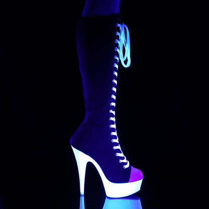 Pleaser Womens Boots. DELIGHT-2000SK-02 BLK Canvas-White Faux Leder / Neonweiß