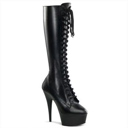 Pleaser Womens Boots. DELIGHT-2023 BLK Str Faux Leder / BLK Matte