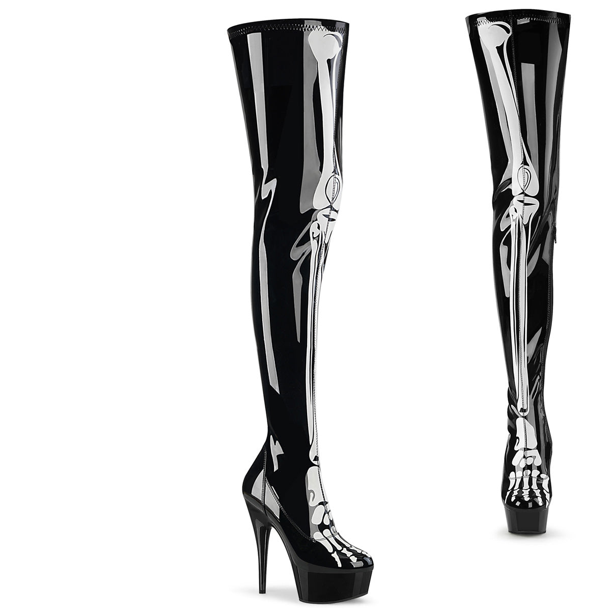 Pleaser Womens Boots. DELIGHT-3000Bone BLK Str. Pat / BLK.