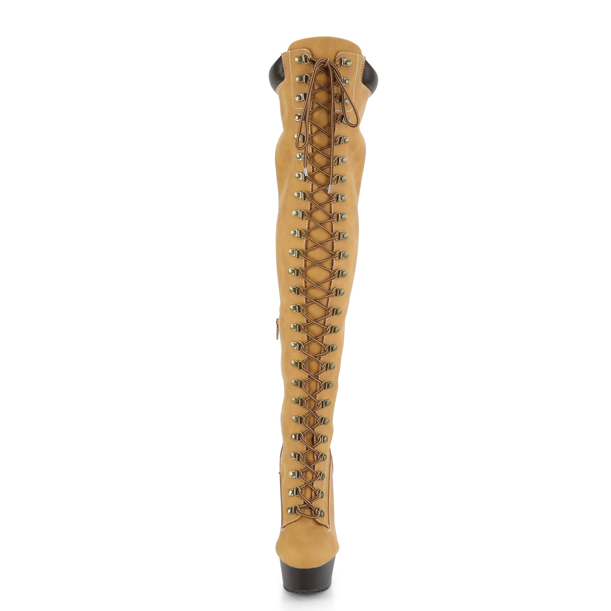 Pleaser Womens Boots. DELIGHT-3000TL Tan Nubuk-Kunstleder / dunkelbraun matt