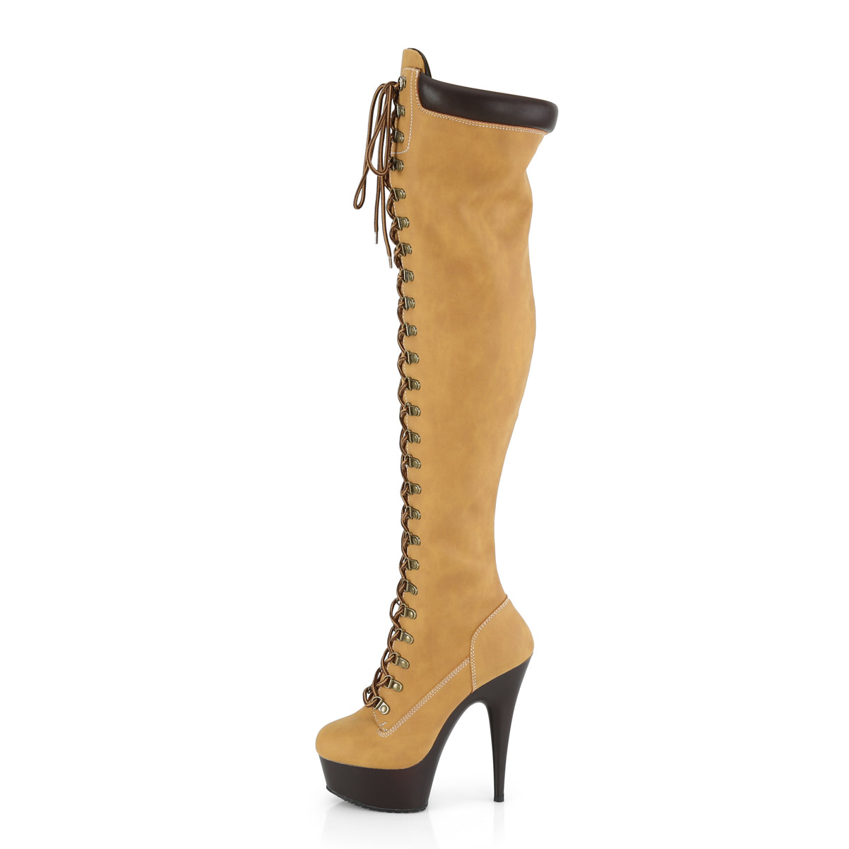 Pleaser Womens Boots. DELIGHT-3000TL Tan Nubuk-Kunstleder / dunkelbraun matt