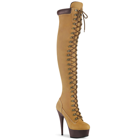 Pleaser Womens Boots. DELIGHT-3000TL Tan Nubuk-Kunstleder / dunkelbraun matt