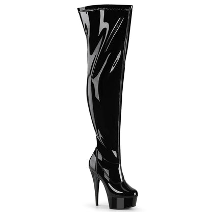 Pleaser Women's Platform Shoes DELIGHT-3000WCF Blk Str. Pat/Blk