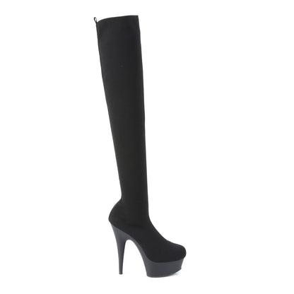 Pleaser Womens Boots. DELIGHT-3002-1 BLK-Stretch-Strickstoff / BLK Matte