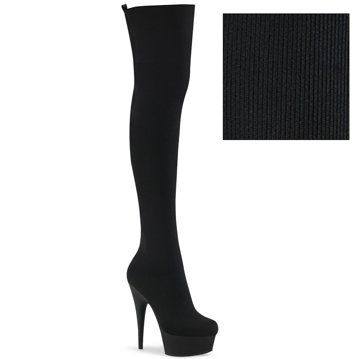 Pleaser Womens Boots DELIGHT-3002-1 Blk Stretch Knit Fabric/Blk Matte