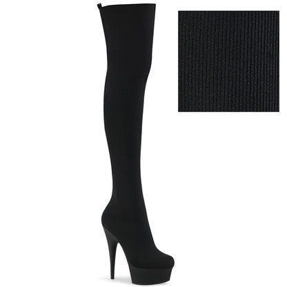Pleaser Womens Boots. DELIGHT-3002-1 BLK-Stretch-Strickstoff / BLK Matte