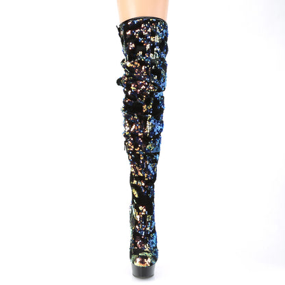 Pleaser Womens Boots. DELIGHT-3004 Blaue irisierende Pailletten / BLK